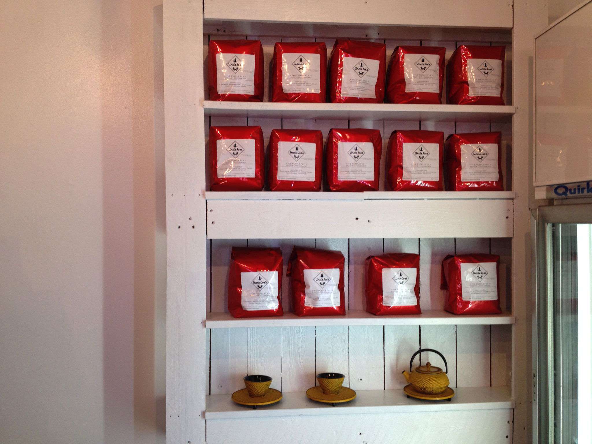 Bags of coffee on display